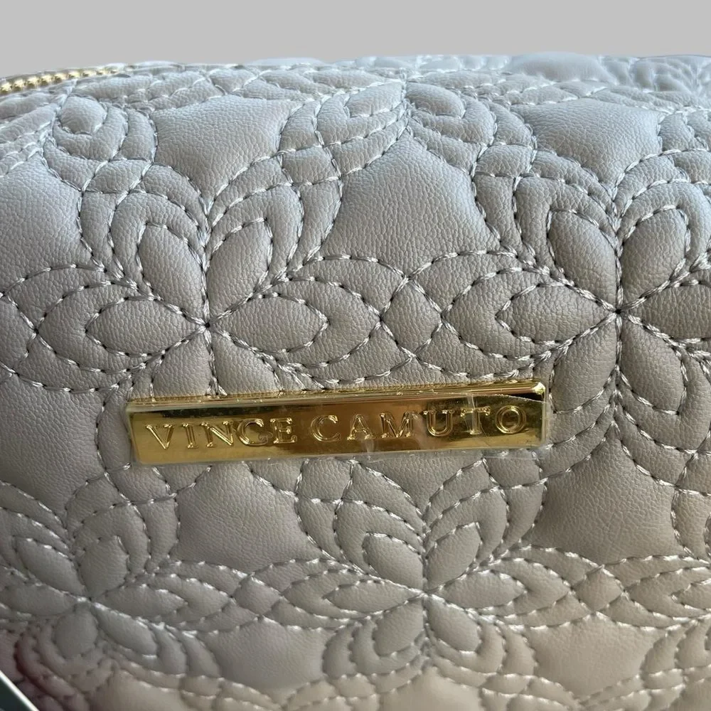 Vince Camuto Quilted Cosmetic Bag Travel Makeup Pouch Gray NWT